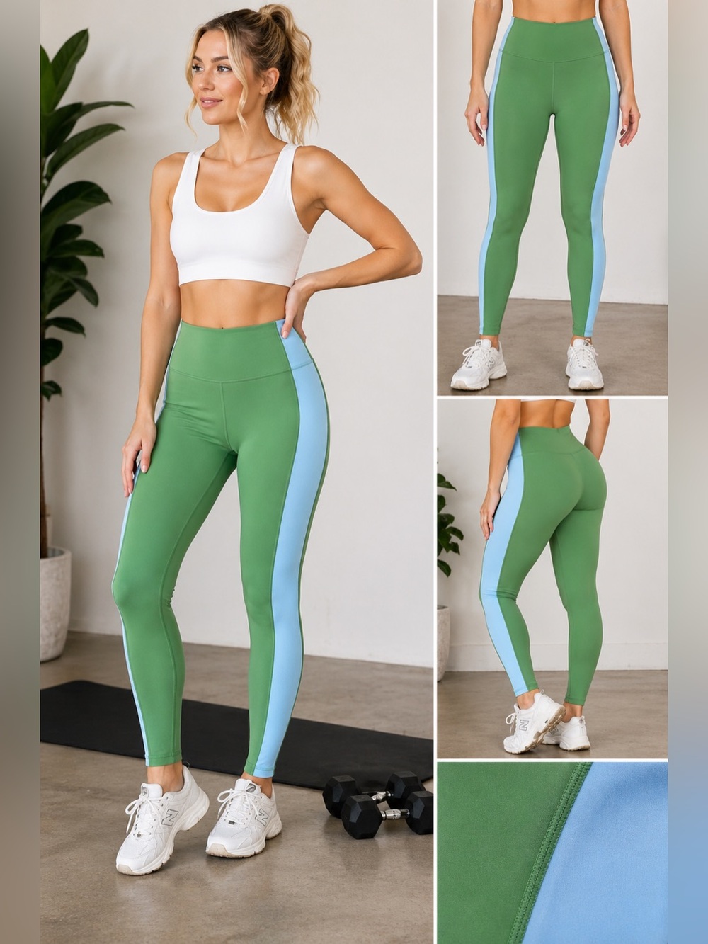 Wilo The Label Green Blue Colorblock Leggings M High Rise Yoga Athleisure